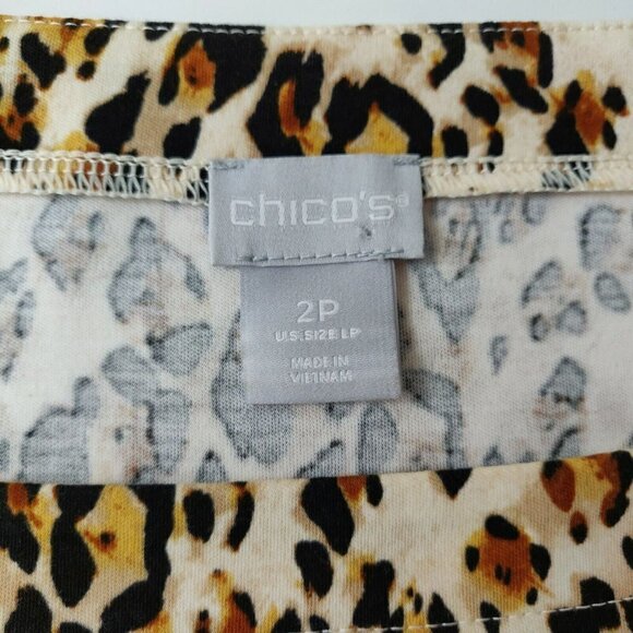 Chico's Leopard Print Tunic Top Sz Petite Large Short Sleeve Square Neck Pockets - Picture 8 of 8